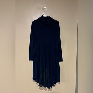 Soft Surroundings Knit Turtleneck Button Chiffon Hem High Low Midi Dress Size L